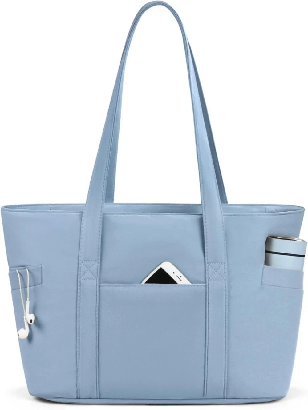 👜Women's Blue Nylon Large Tote Bag With Zipper 15.6 Laptop Sleeve Work Bag